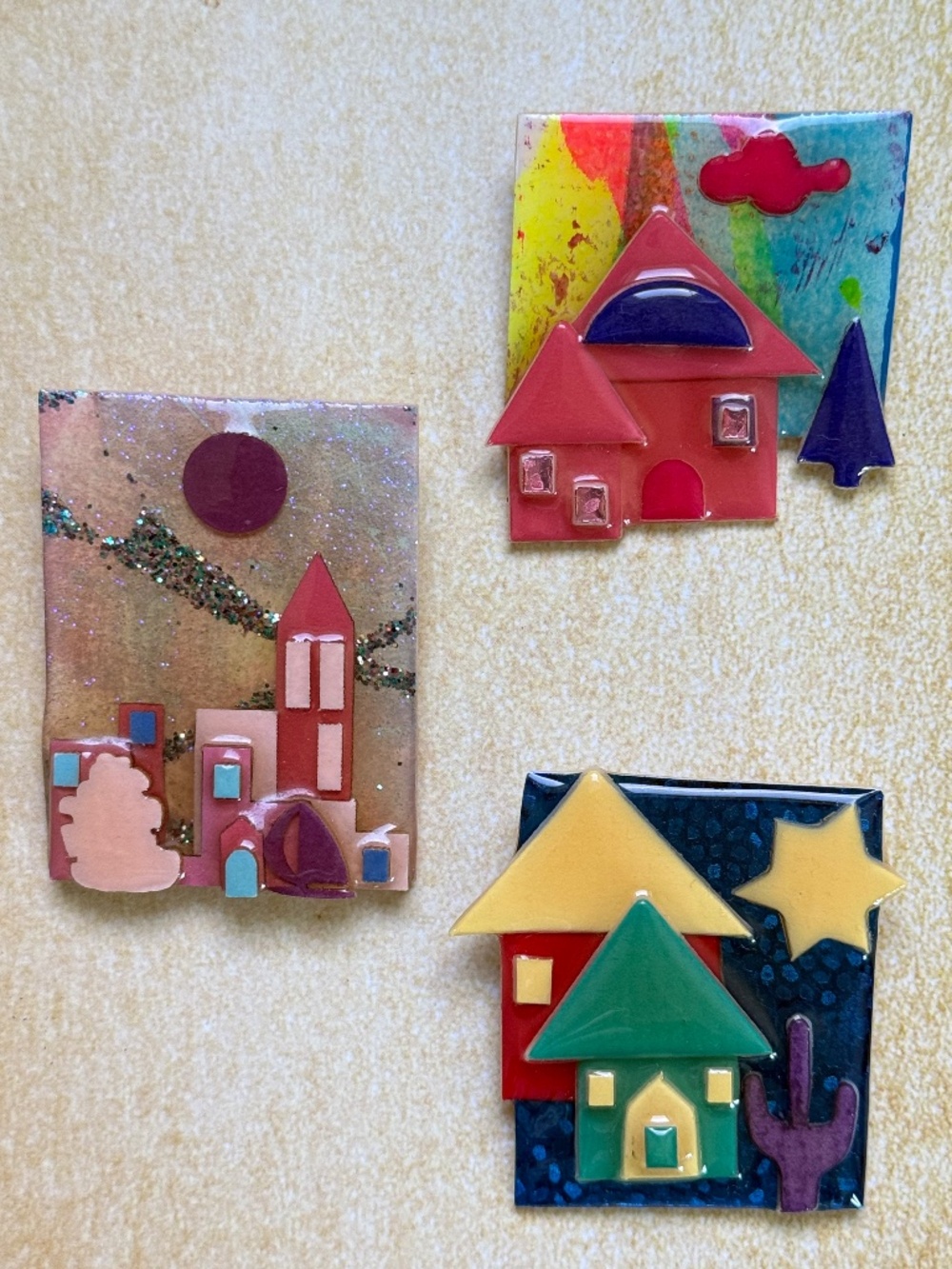 Three HANDMADE LUCINDA House Pins